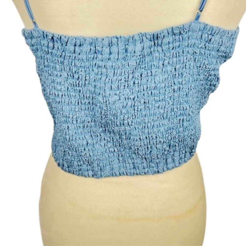 Express Women's XL Lace Cropped Cami Bralette Halter Top Smocked Light Blue - Picture 2 of 4
